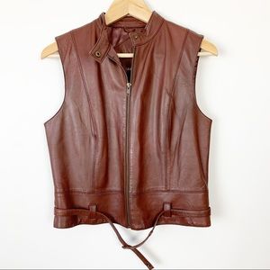 CAbi Brown Leather Vest Medium Moto Belted Zip 132